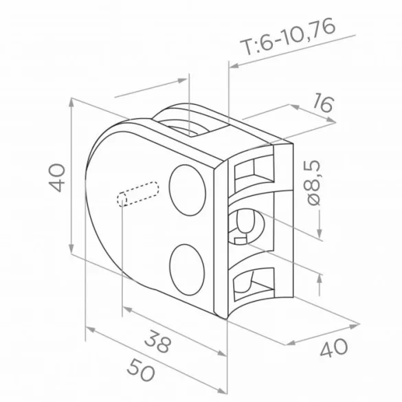 Glasklemme für Rohr ø 42,4, kugelförmig 50 x 40 mm