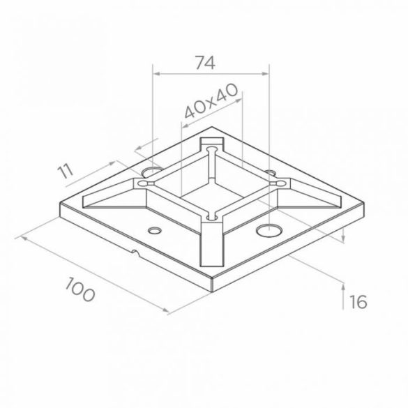 Rostfreier Sockel für Vierkantrohr Profil 40x40 mm