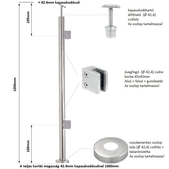 Edelstahlsäule für Glasgeländer mit einseitiger Glasklemme