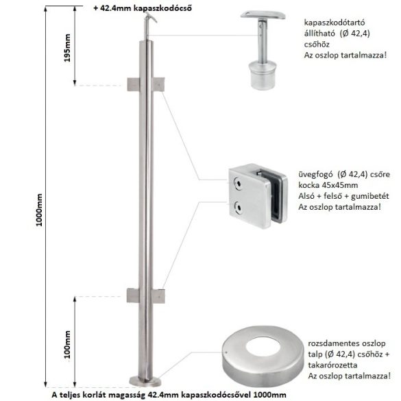 Glasgeländer Säule aus Edelstahl. Zwischensäule.