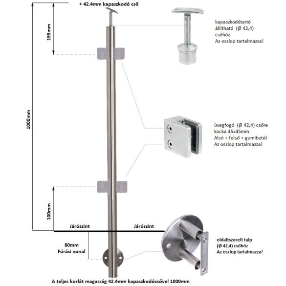 Glasgeländerpfosten aus Edelstahl. Zwischensäule.