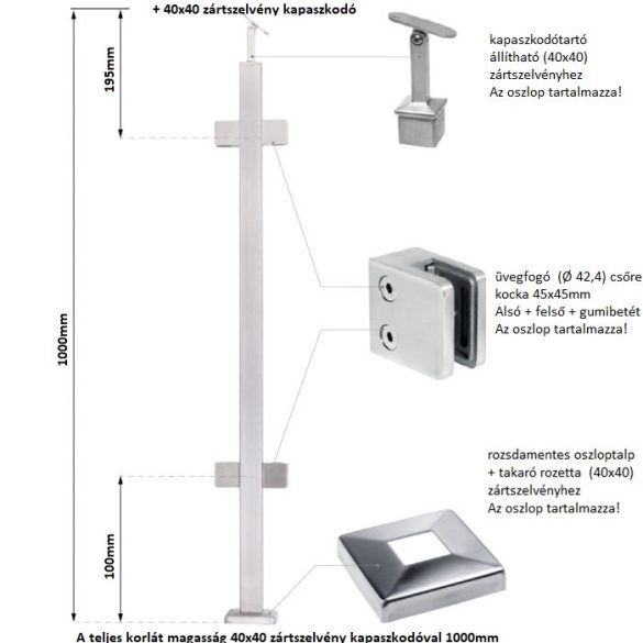 Glasgeländer Säule aus Edelstahl. Zwischensäule 